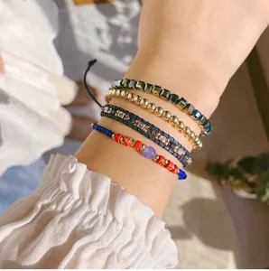 Bohemian multi-layer crystal gemstone beaded bracelet set for women handmade jewelry stack.