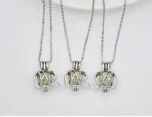 Glow in the dark elephant cage pendant necklace vintage luminous bead clavicle chain jewelry