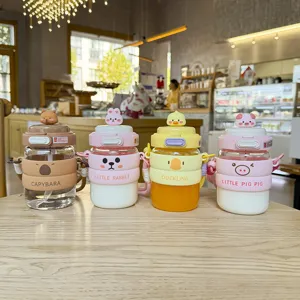 Cute capybara glass water bottle with straw, portable student cup ideal for daily gifts.