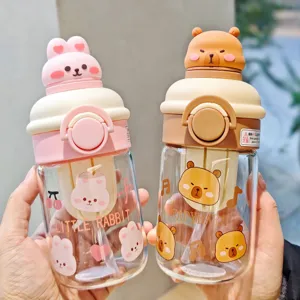 Cute Cartoon Capybara Heat Resistant Glass Water Bottle With Straw And Tea Infuser Portable Dual Use Leakproof Drinking Cup For Kids Students Daily Home