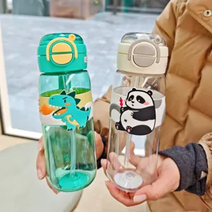 Süße Cartoon-Trinkflasche mit Strohhalm und Doppeltrinköffnung für Kinder und Schüler.
