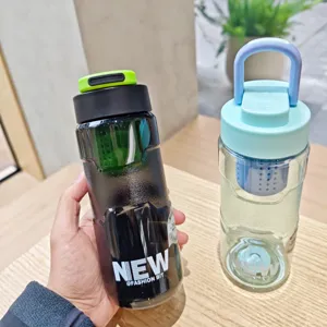 Gedetailleerd overzicht van draagbare Tritan sportwaterfles met ingebouwde filter en handvat.