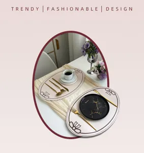 Ins style leather placemat bow print waterproof table mat french luxury oval dining pad