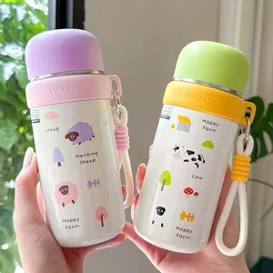 Niedliche Cartoon Thermoskanne Wasserflasche mit Tragegurt edelstahl Becher fur Schule