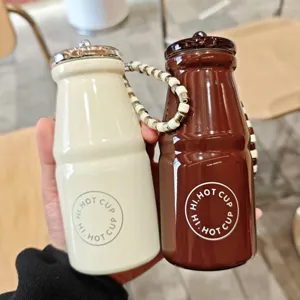 Vintage Stainless Steel Vacuum Flask Mini Milk Bottle Shaped Thermal Water Bottle With Beaded Lanyard Portable Pocket Cup Gift For Women Students Home Outdoor