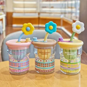 Borosilikatglas Trinkbecher mit Teesieb und süßem Blumendesign für Büro und Alltag