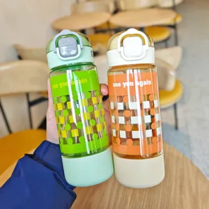 Portable plastic straw water bottle dual drink student outdoor sports cup cute daily drink tumbler