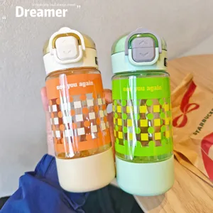 Light Luxury Portable Plastic Water Bottle With Straw High Appearance Level Leakproof Sports Tumbler Plaid Letter Print Water Cup For Students Travel Outdoor Unisex Gift Cup