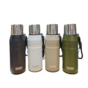 Bottiglia d'acqua sportiva isolata sottovuoto in acciaio inox con cordino portatile