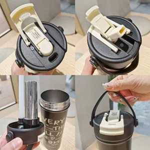 Modische tragbare Edelstahl Isolierflasche mit Teesieb und doppeltem Trinkdeckel für Alltag.