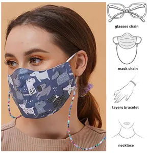 Vue détaillée de la chaîne de perles colorées multi-usages pour masques et lunettes.