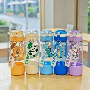 Süße Cartoon Schlüsselanhänger Trinkflasche mit Strohhalm für Kinder und Schüler groß 580ml