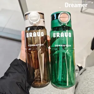 Dual-drink plastic water bottle with straw portable outdoor sports cup stylish design