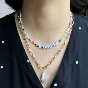 Collana a strati con perline colorate Smile e ciondolo perla barocca gioielli donna