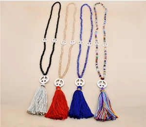 Lunga collana di perline di cristallo con nappe donna pace maglione gioielli moda