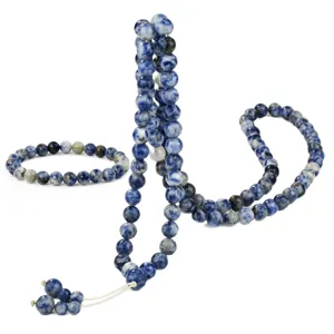 Handgemaakte Sodaliet 99 Gebedskralen Ketting en Armband Set Midden-Oosten Tasbih Blauwe Steen