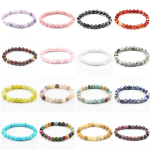 Set di bracciali con perle in pietra naturale, braccialetti di cristallo colorato da 8mm per donna.