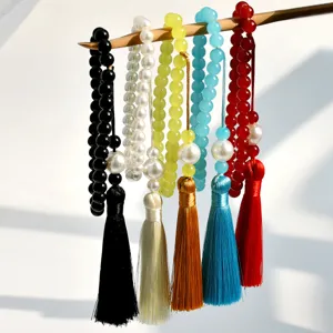 Braccialetto da Preghiera Minimalista in Grani di Vetro Multicolore Nappa di Perle Artificiali Gioielli da Mano Ornamento Appeso Unisex