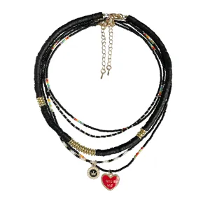 Mehrschichtige Perlen Herz Halskette europäische amerikanische schwarze Krone Anhänger Choker