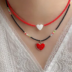 Handmade Miyuki Seed Bead Shell Pendant Necklace For Women Double Layer Colorful Beads Heart Leaf Butterfly Choker Jewelry Gift