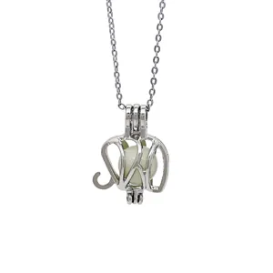 Silver Elephant Cage Luminous Necklace Glow in the Dark Pendant Jewelry For Men And Women