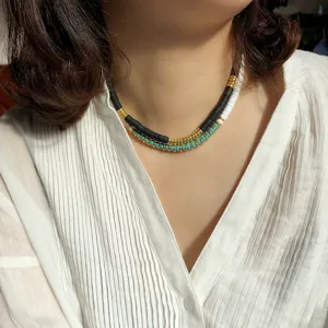 Hip Hop Retro Polymer Clay Heishi Beaded Choker Necklace For Women Men Handmade Geometric Alloy Collar Bone Chain Jewelry Accessories Gift