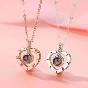 100 Languages I Love You Projection Heart Necklace Couple Jewelry Romantic Gift For Women