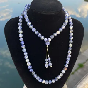 Blauwe sodaliet kralen ketting 99 lange rozenkrans stenen unisex meditatie sieraden item