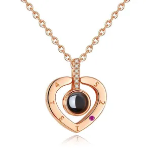 Rose Gold Heart Projection Necklace 100 Languages I Love You Zircon Pendant Gift For Women