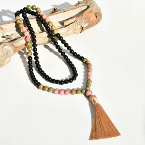 Collana con nappa di perle 108 stile etnico lungo gioielli accessori eleganti