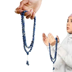 Natuurlijke Sodaliet 99 Kralen Gebed Tasbih Armband Lange Ketting voor Dagelijks