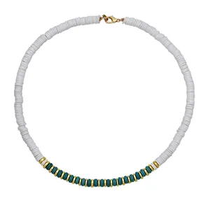 Trendy polymer clay bead short necklace, vintage collar chain for men and women daily wear.