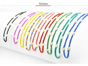 Colorful beaded daisy choker necklaces, summer dopamine fashion jewelry for charming women.