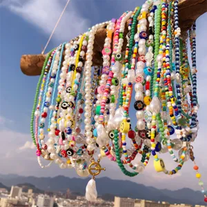 Summer Colorful Glass Seed Bead Necklace For Women Handmade Flower Artificial Pearl Choker Bohemain Beach Jewelry
