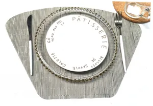 Fan-shaped Teslin placemat grey woven heat resistant PVC table mat for dining room home use