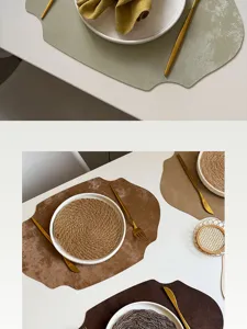 French style leather placemat oval imitation velvet heat insulation mat home table decor detail view