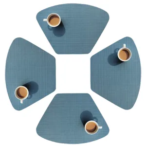 Blue fan-shaped woven placemats set of 4 heat insulation PVC table mats for dining table.