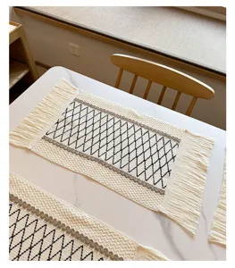 Bohemian katoen linnen geweven placemat retro geometrisch patroon kwast hittebestendige mat