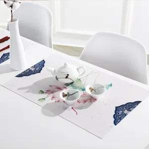 Waterdichte PVC Tafelmat Chinese Ink Lotus Tafelkleed Hittebestendig Eetkamer Decor