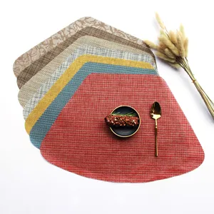 Fan-shaped woven placemat, PVC heat insulation table pad, colorful dining table decor for home.
