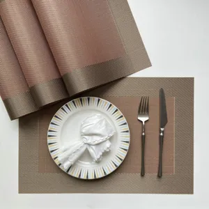 PVC woven placemat set for western dining table, non-slip heat resistant mat details.