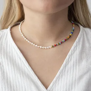Collana girocollo mezza perla e perline colorate donna gioiello tendenza impilabile elegante