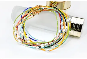 Böhmische mehrschichtige bunte Saatperlen Perlen Choker Halskette Sommer Damen Schmuck