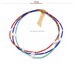 Handgemachte bunte Rocailles Perlen mehrschichtige Halskette modischer Damenschmuck