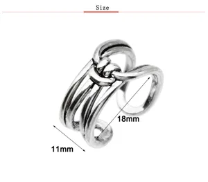Vintage Thai silver open adjustable ring with hollow out multi layer design fashion jewelry.