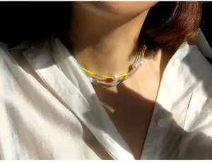 Böhmische bunte Rocailles Perlen mehrschichtige Choker Halskette Sommer Schmuck