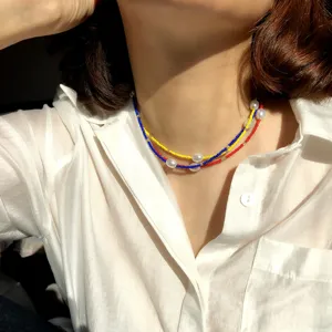 Collana girocollo corta con perline colorate multistrato bohémien da donna gioielli estivi