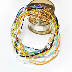 Böhmische bunte Saatperlen und Perlen Choker Halskette für Frauen Sommer Mode Stil Haupt.
