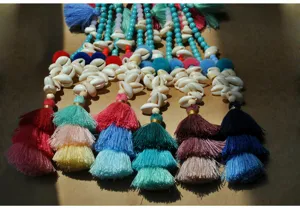 Bohemian colorful tassel shell necklace handmade beach multi-element bead long pendant