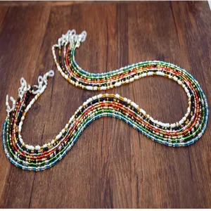 Chaine de lunettes en perles de riz boheme colorees, accessoire de mode anti-derapant pour masque.